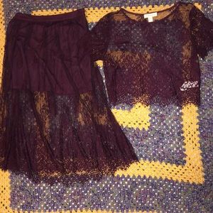 Burgundy top and matching skirt set